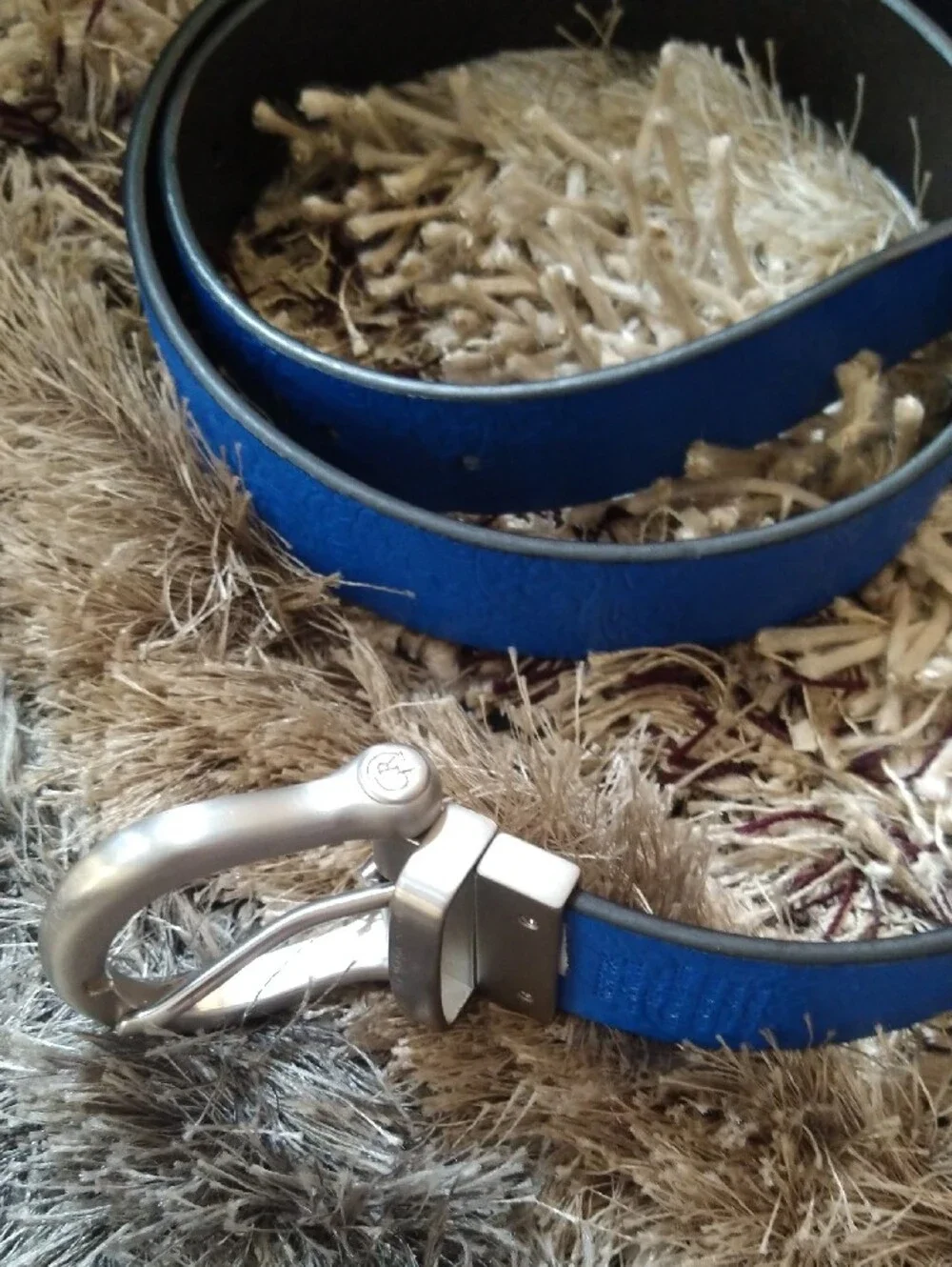 Robert Graham Reversible Blue Men's Leather Belt with Bold Silver Buckle - SZ=40